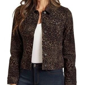 Nine West Womens Small Leopard Print Jacket Brown Black Button Front